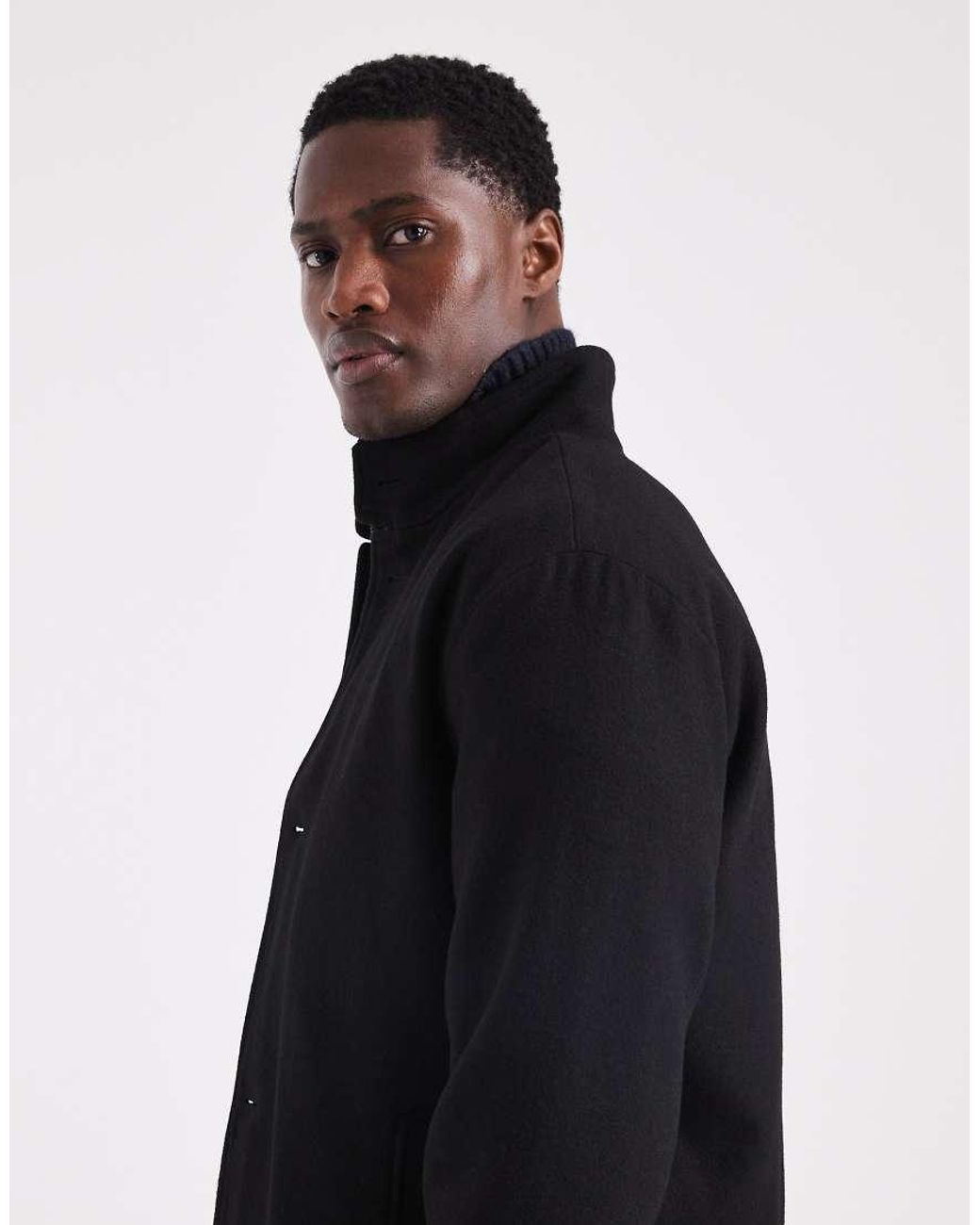 Only & Sons Blue Wool Blend Funnel Neck Overcoat for men