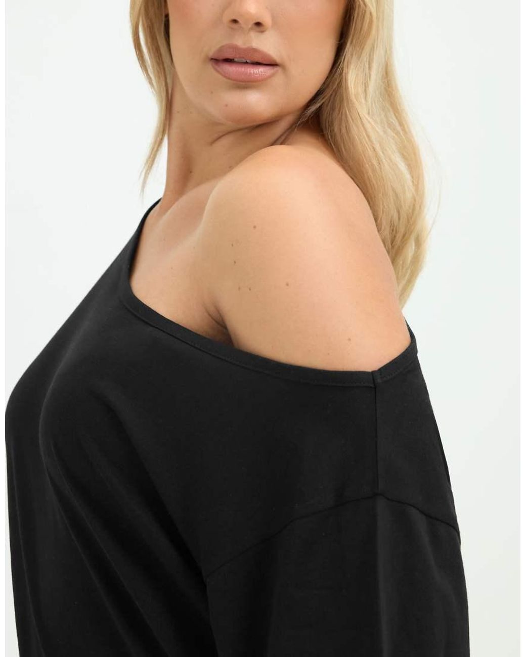 Yours Clothing Black Off Shoulder Cotton T-Shirt