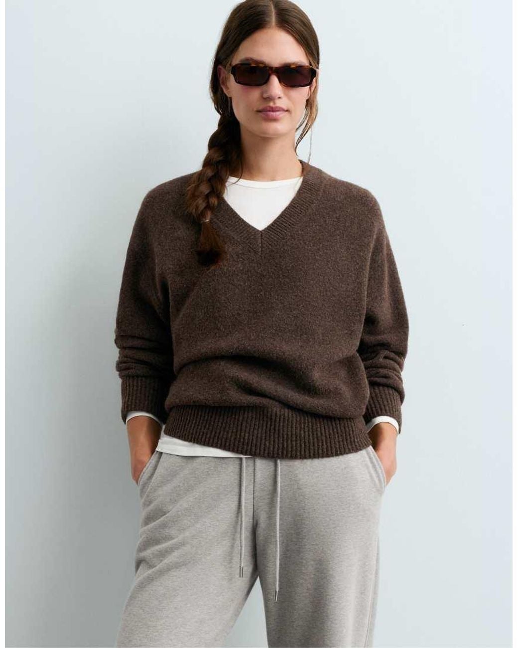 Oysho Gray Soft-Touch V-Neck Jumper