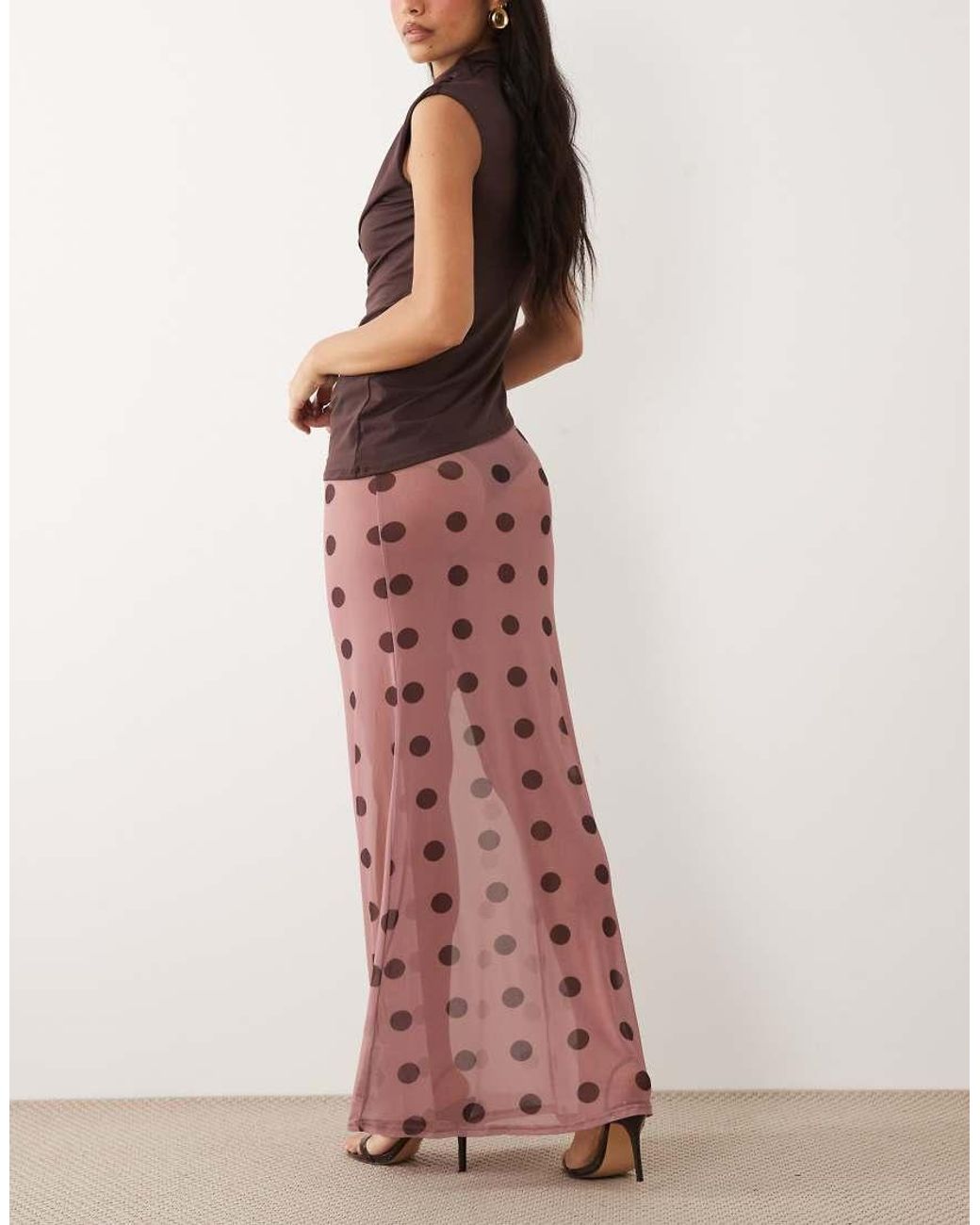 ASOS Pink Printed Sheer Mesh Maxi Skirt