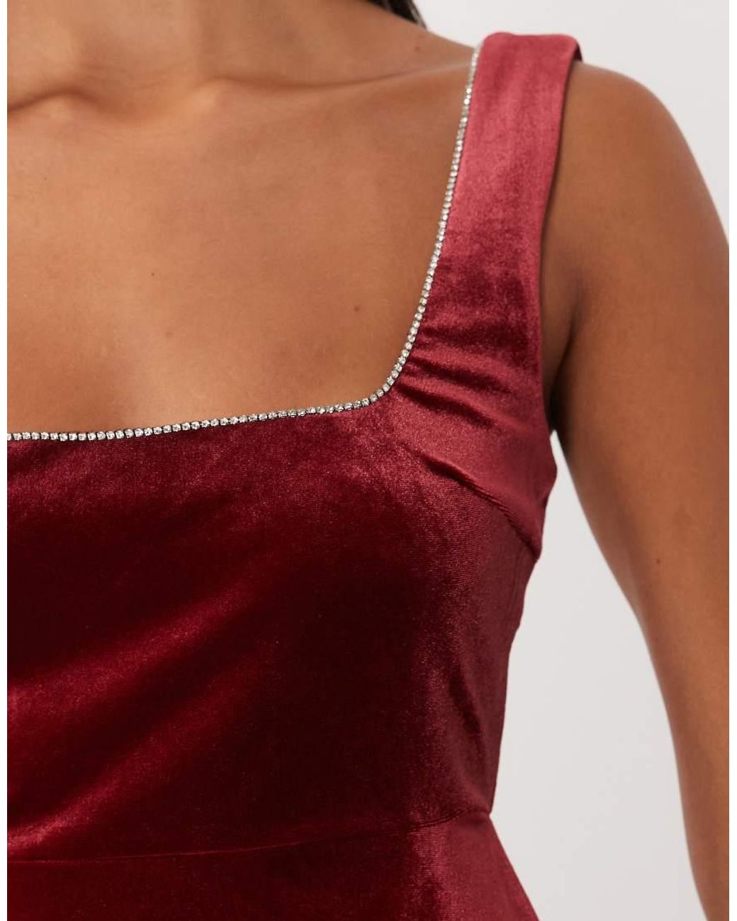 Vila Red Square Neck Sleeveless Velvet Mini Dress