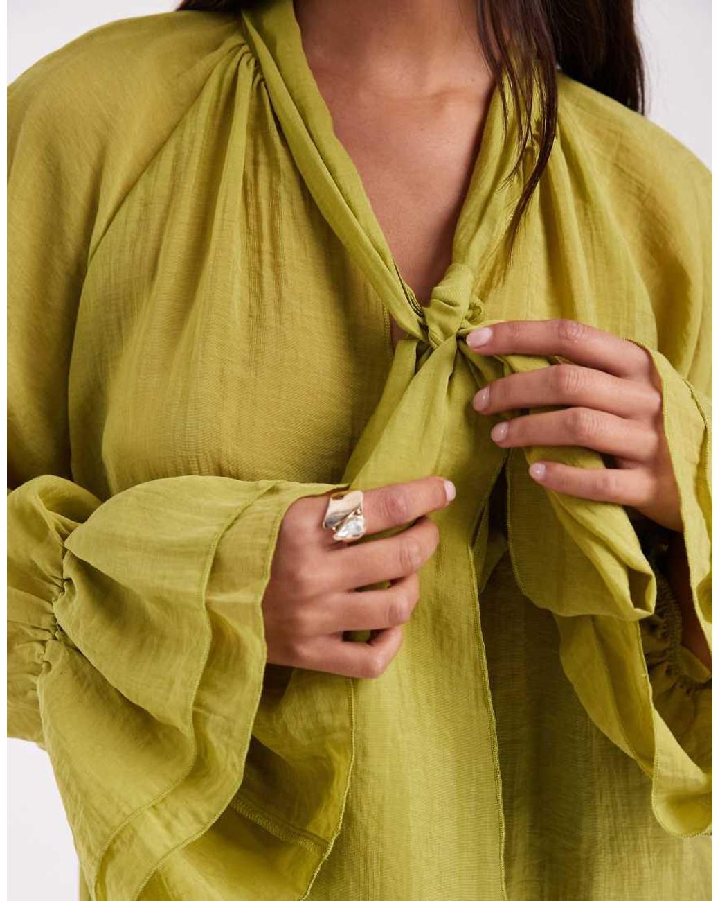 Vero Moda Yellow Long Sleeve Ruffle Blouse With Scarf Detail