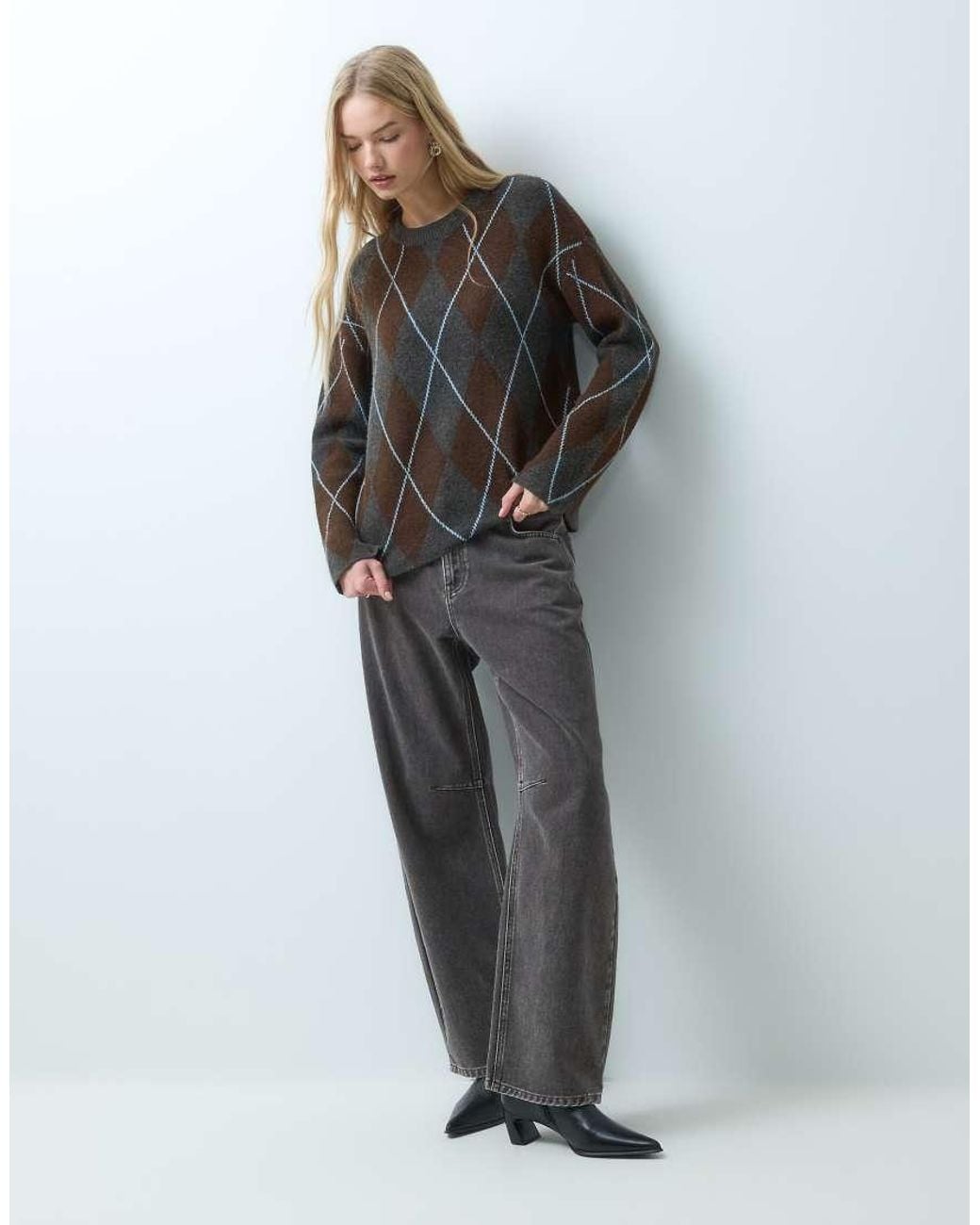 Vila Gray Argyle Knitted Jumper Co-ord