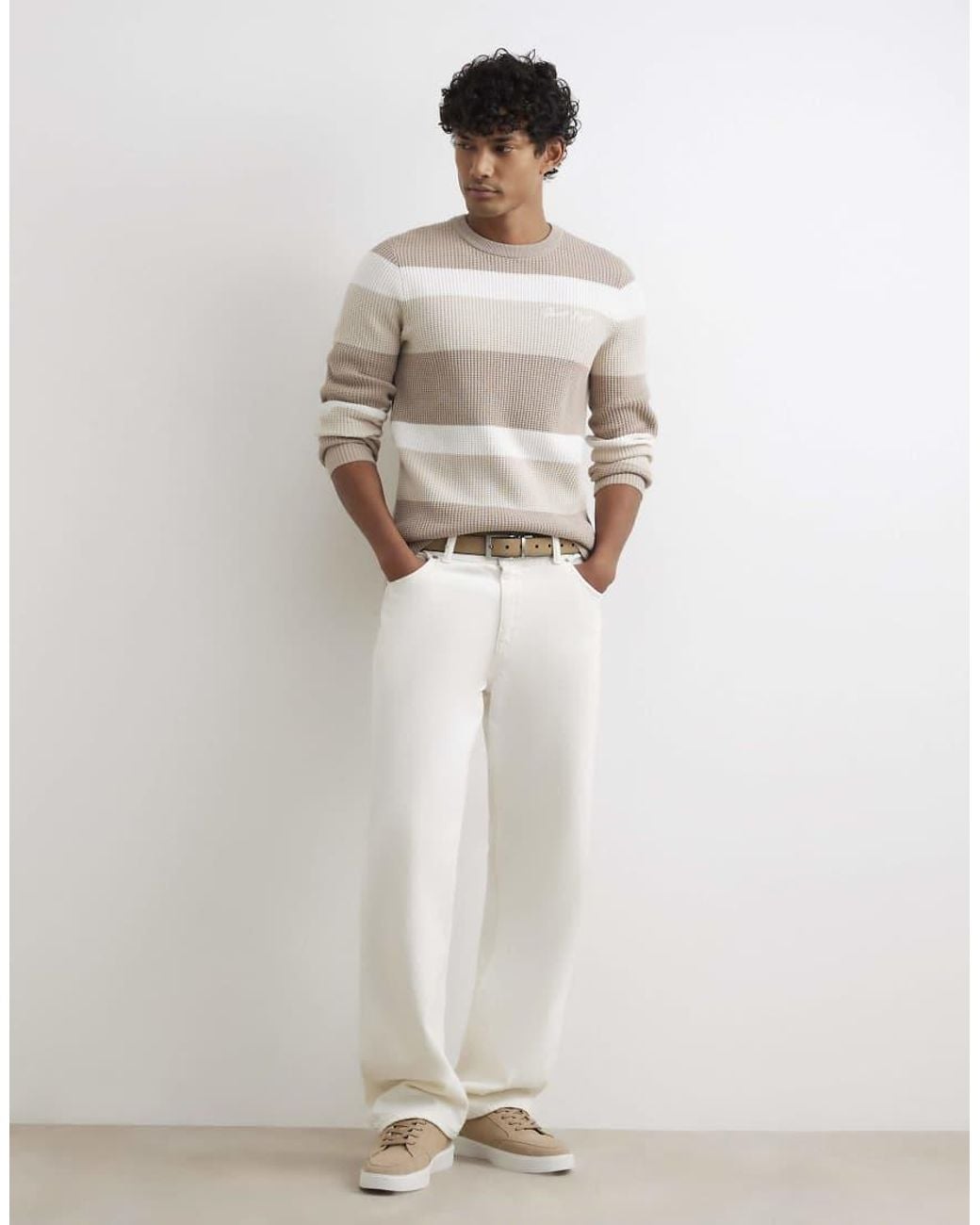 River Island Gray Knitted Stripe Cotton Blend Jumper for men