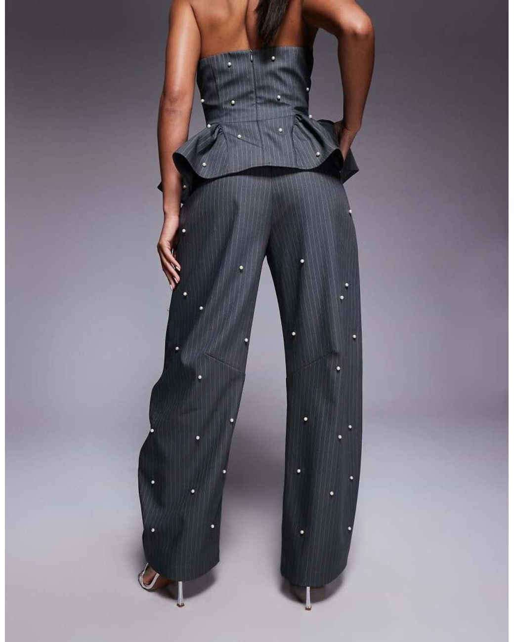 ASOS Blue Co-Ord Barrel Trouser With Pearls
