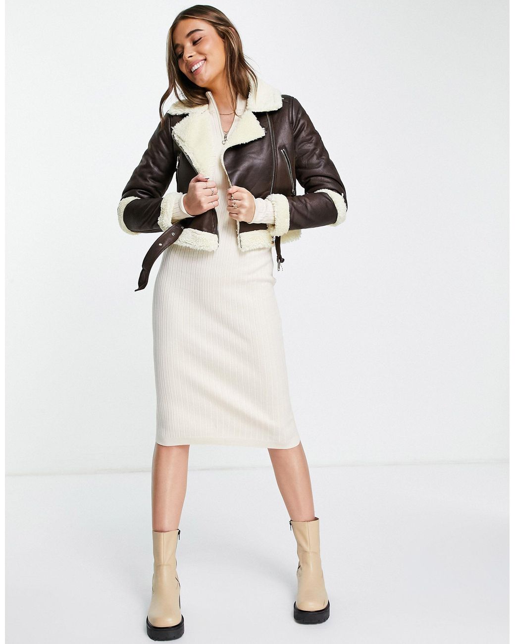 cropped aviator jacket brown