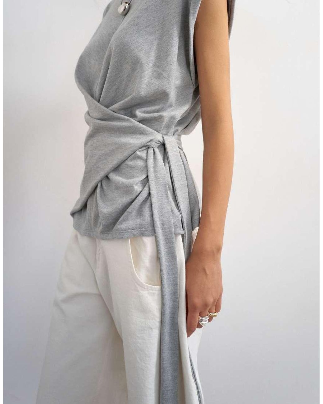 TOPSHOP White Wrap Detail Cap Sleeve Top