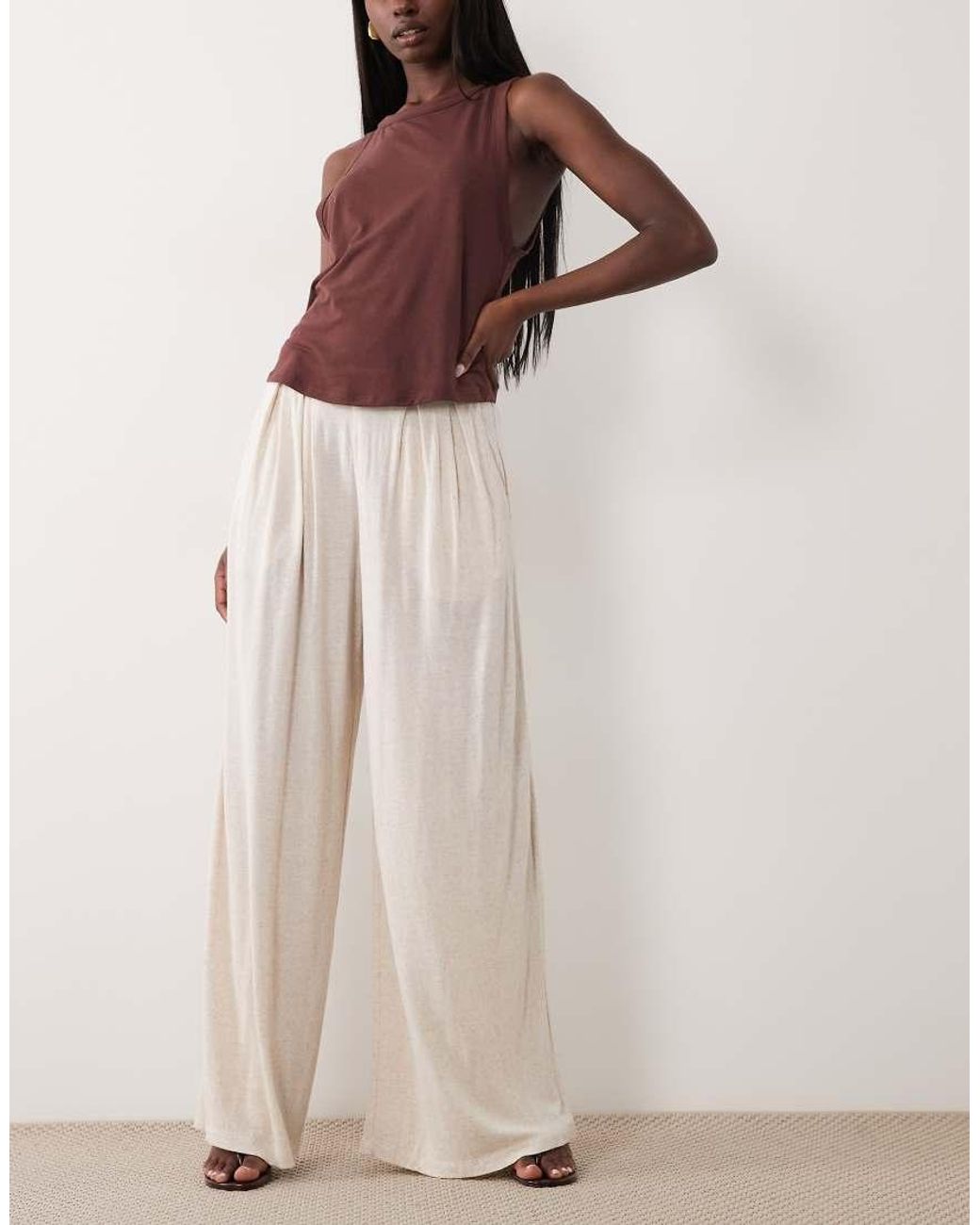 ASOS Natural Viscose Linen Blend Super Wide Leg Pants