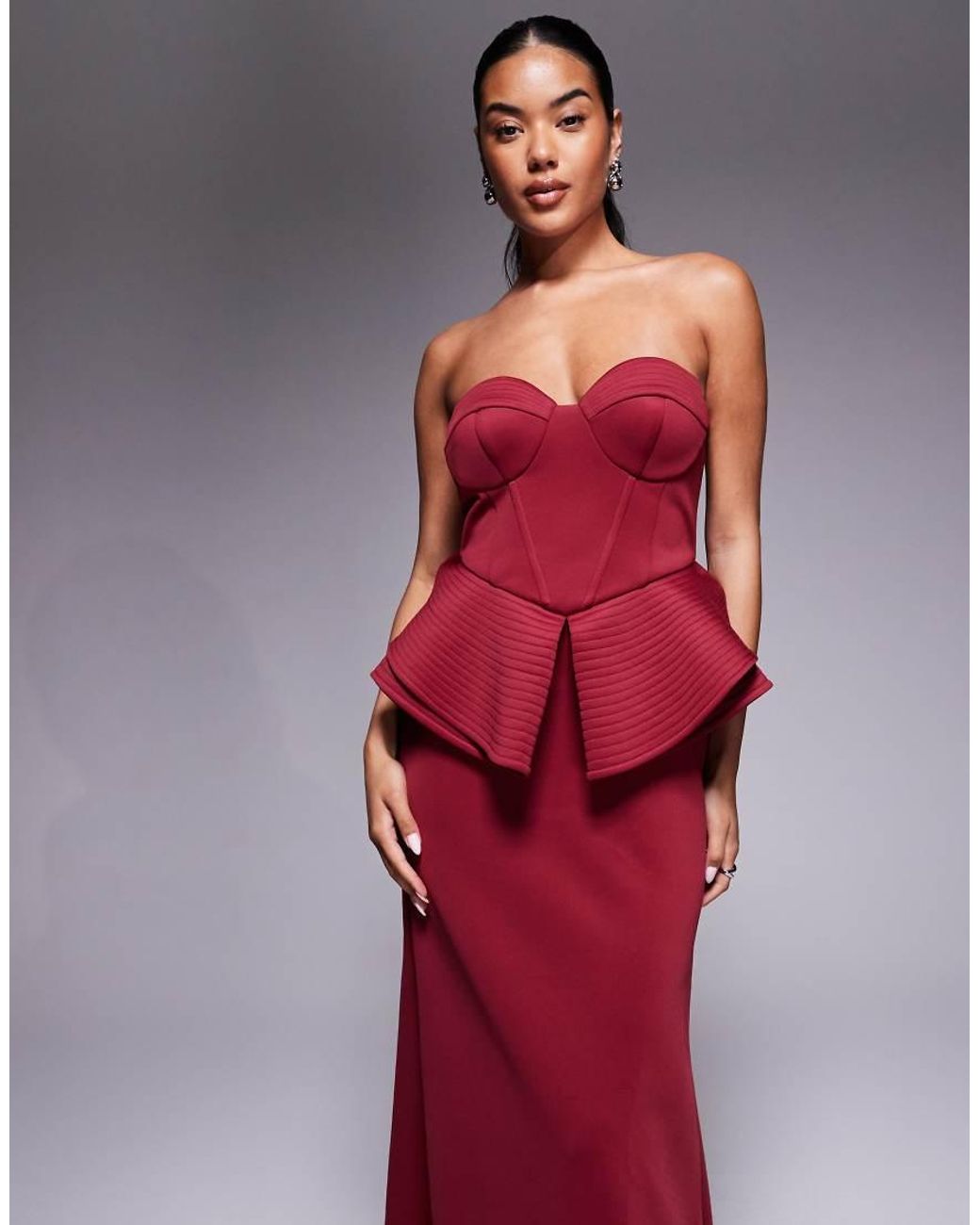 ASOS Red Premium Sculpted Bandeau Maxi Dress