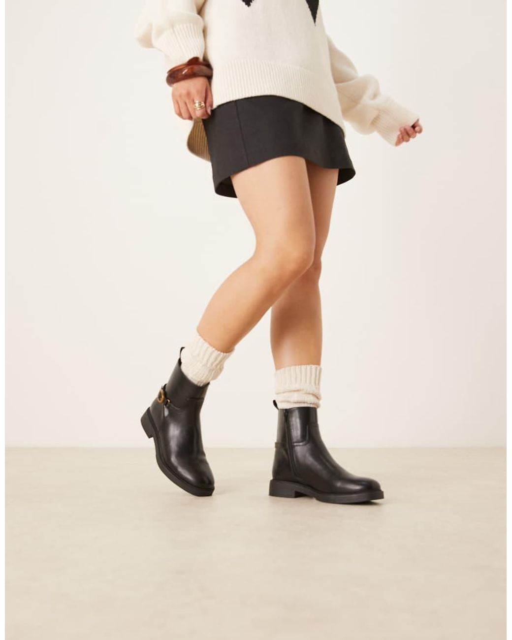 ASOS Black Wide Fit Archie Flat Smart Ankle Boots With Buckle