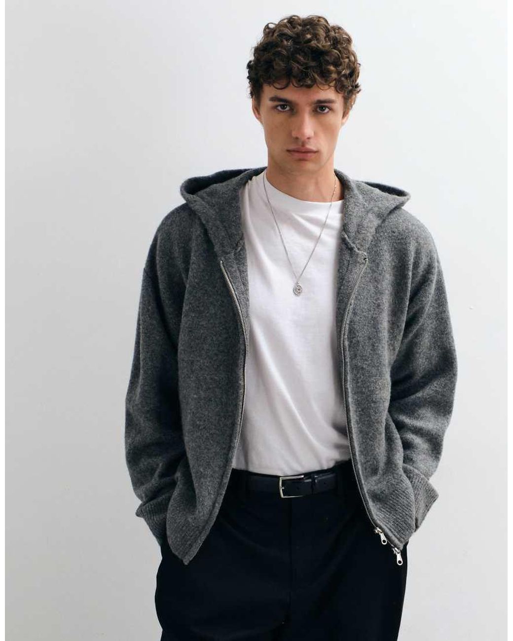 Jack & Jones Gray Knit Zip Up Hoodie for men