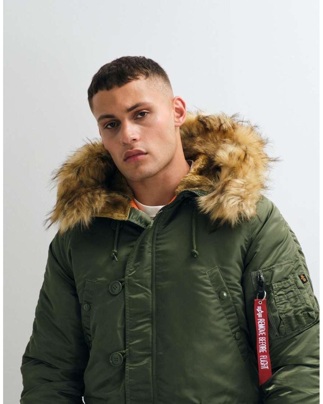 Alpha Industries Green Faux Fur Hooded Bomber Jacket for men