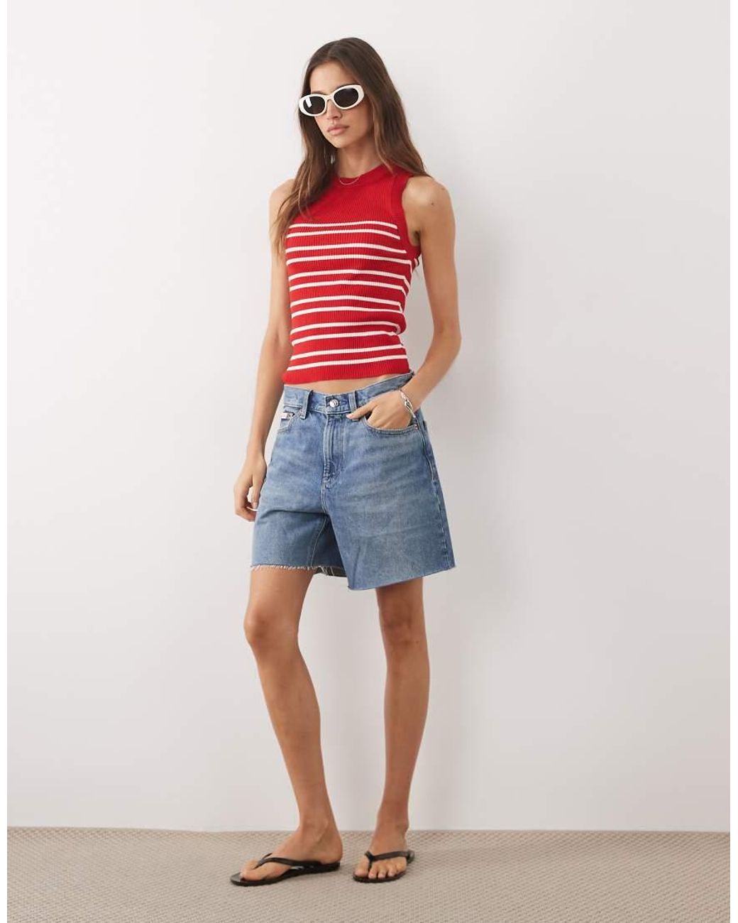 Mango Orange Knit Racer Neck Tank Top