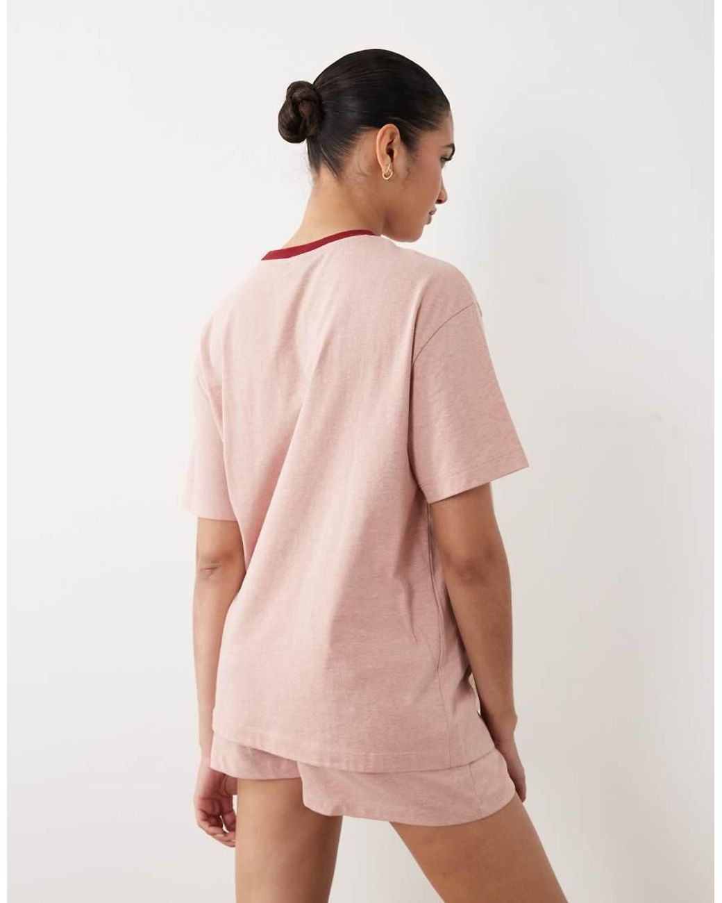 ASOS Pink Asos Design Maternity Slubby Cotton Oversized Tee And Shorts Set With Contrast Neck Binding