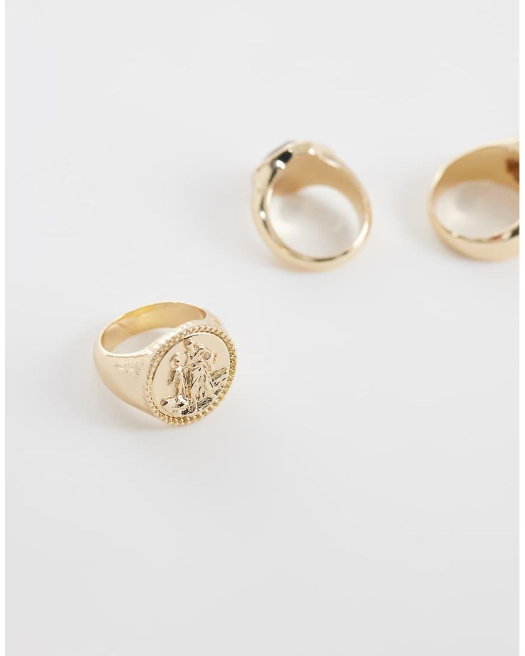 Reclaimed Vintage Metallic Signet Ring 3 Pack