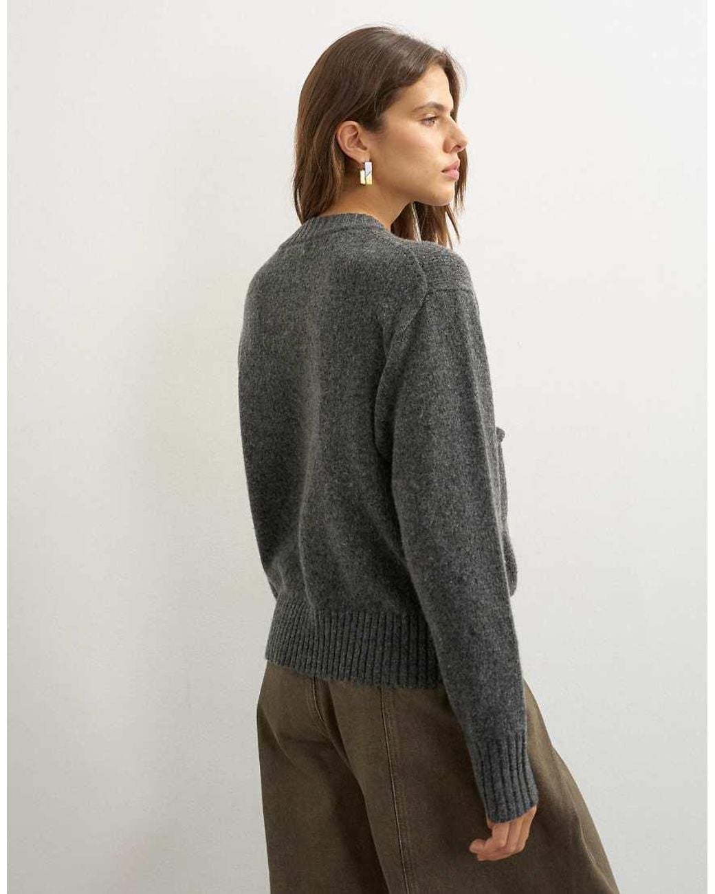 TOPSHOP Gray Knitted Pocket Sweater