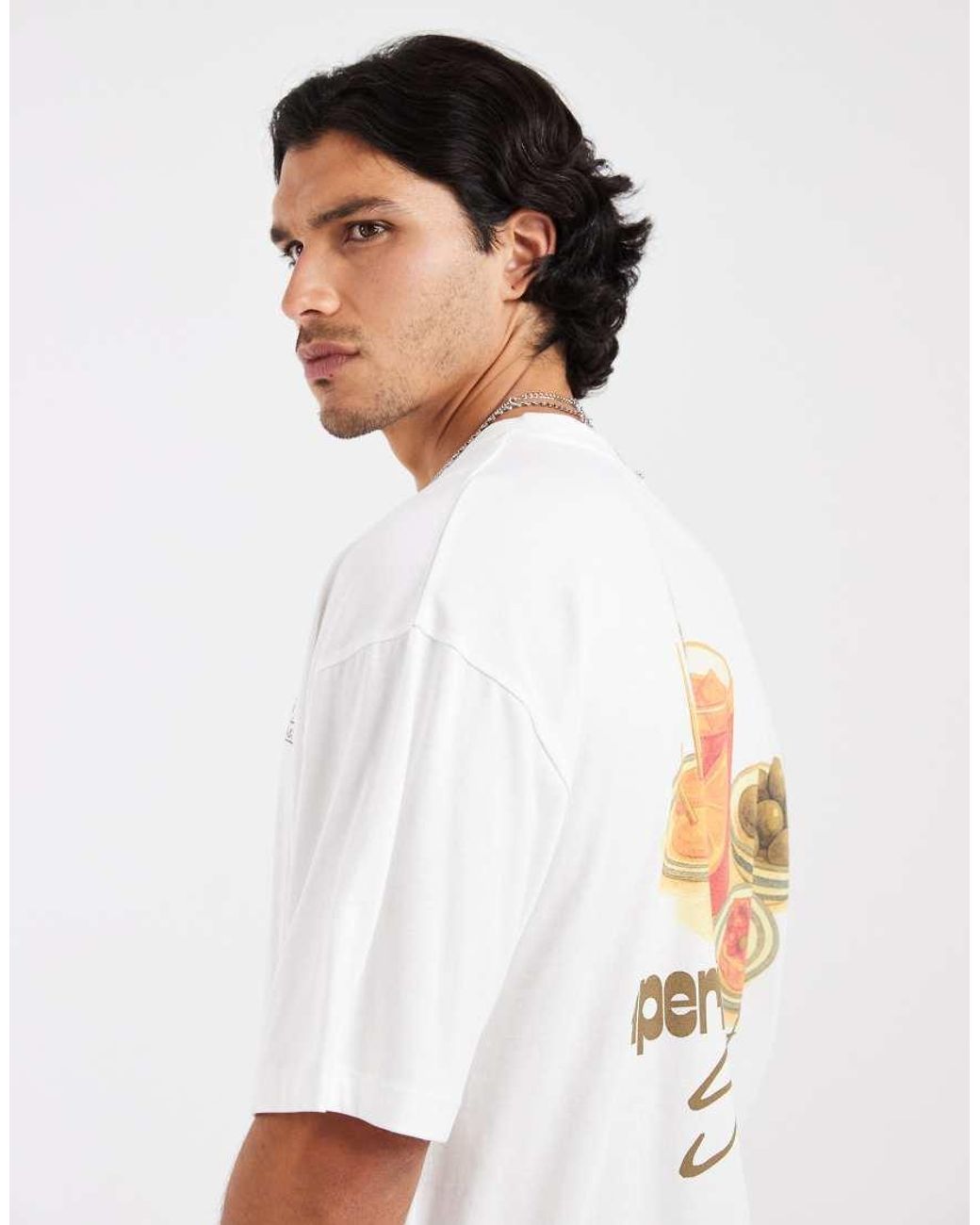 ASOS White Boxy Oversized T-shirt With Cocktail Back Graphic And Embroidery Detail for men