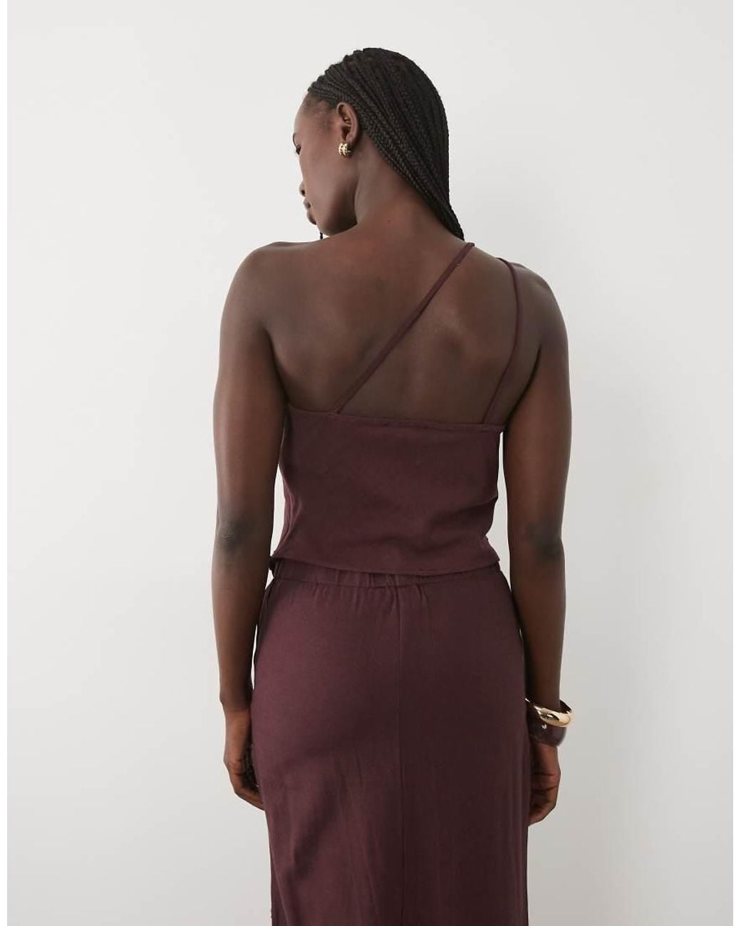 Mango Red Alf Cotton Rich One Shoulder Embroide Top Co-ord