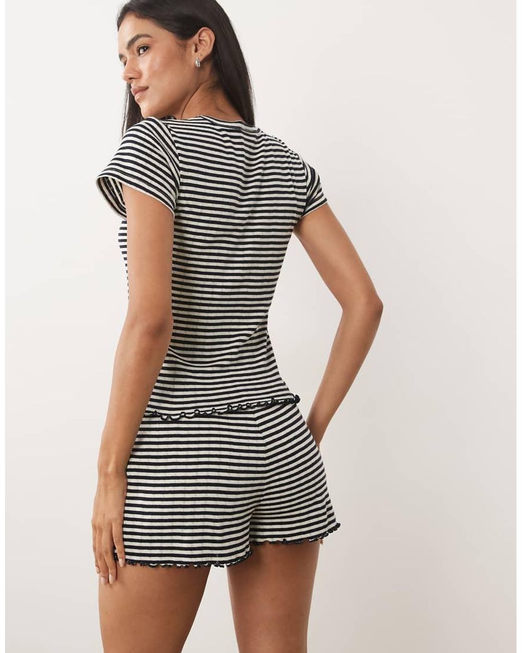ASOS Gray Striped Pointelle Pajama Shorts