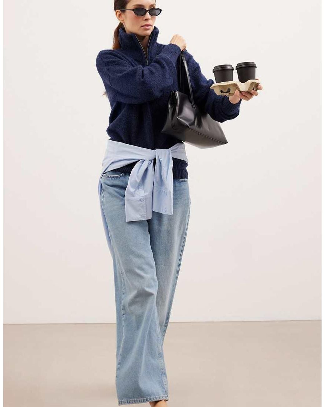 NA-KD Blue Wool Blend Zipper Sweater