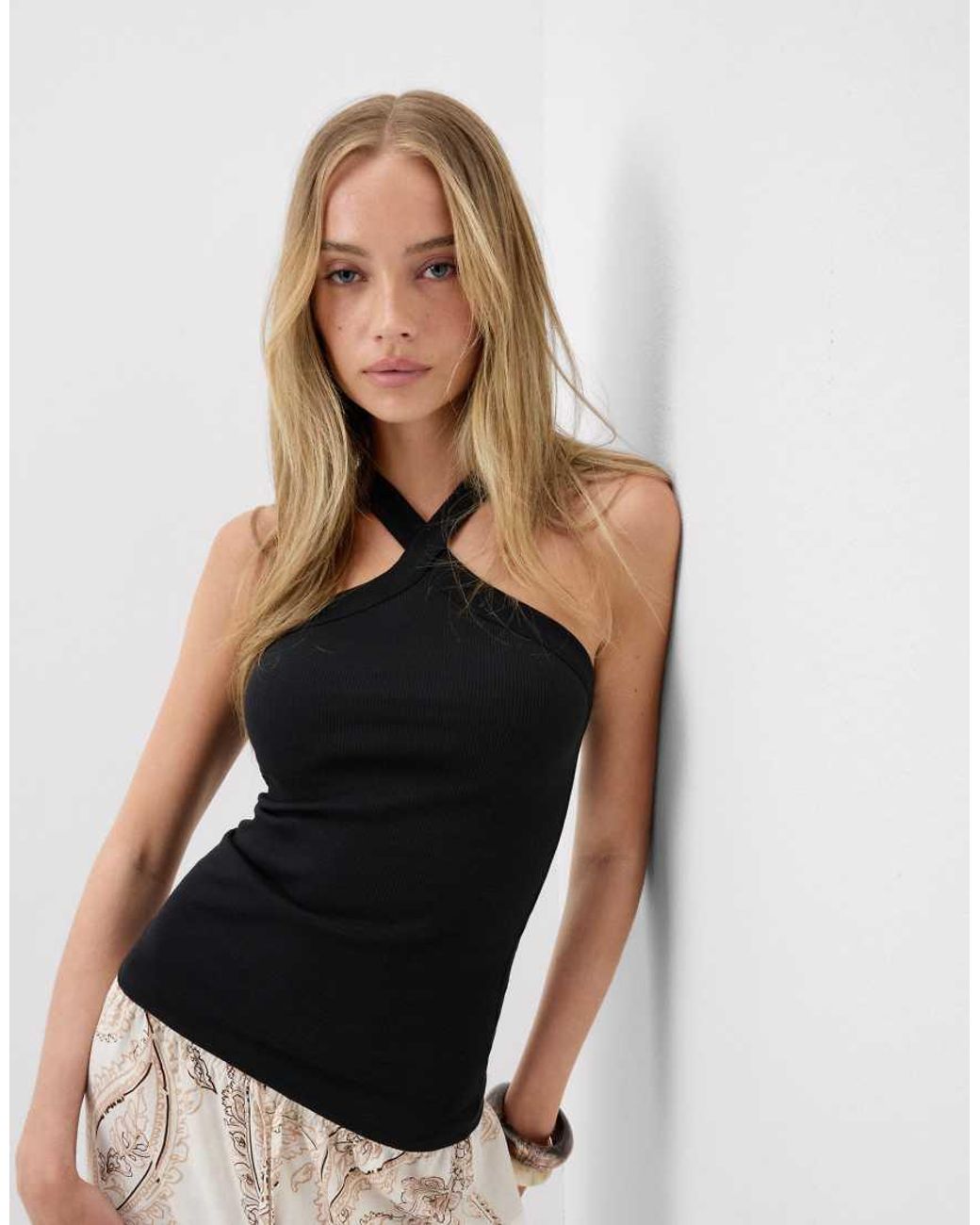 Intimissimi Black Ribbed Superior Cotton Crossover Cami