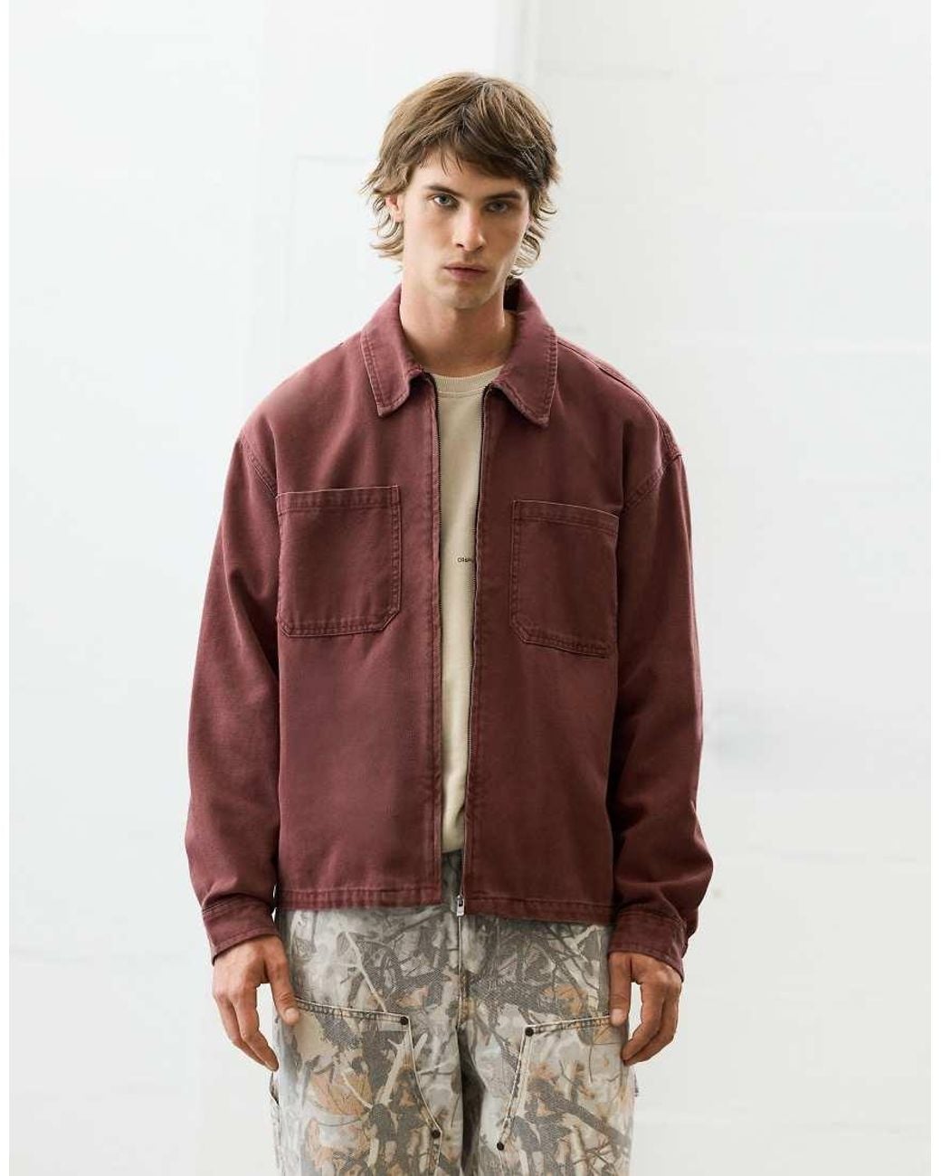 Pull&Bear Red Zip Overshirt for men