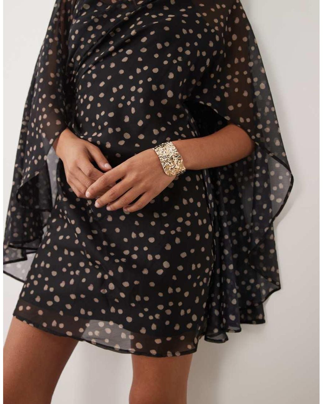 ASOS Brown High Neck Drape Front Extreme Cape Sleeve Mini Dress