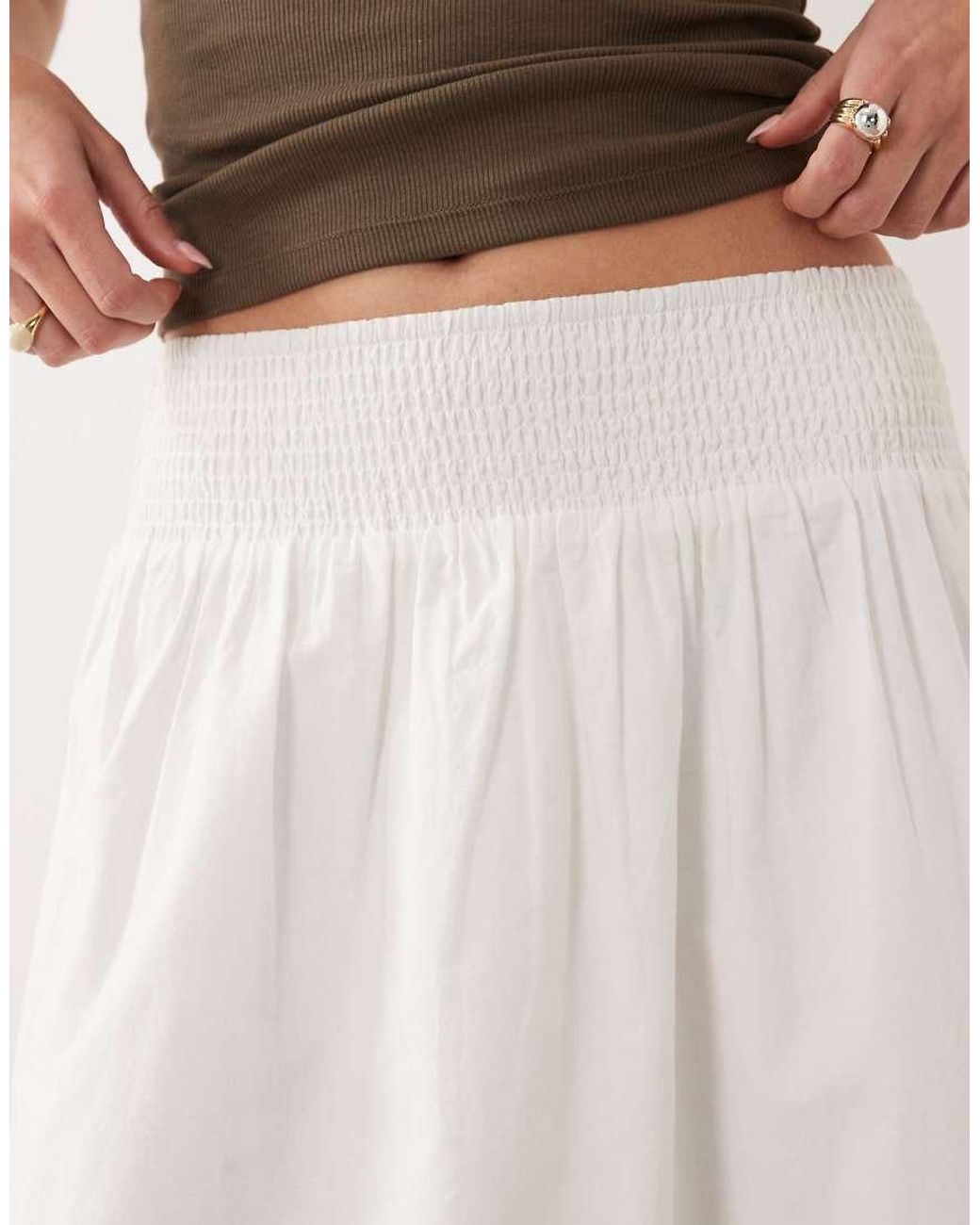 Wednesday's Girl Natural Wednesdays Girl Poplin Ruffle Edged Midaxi Skirt