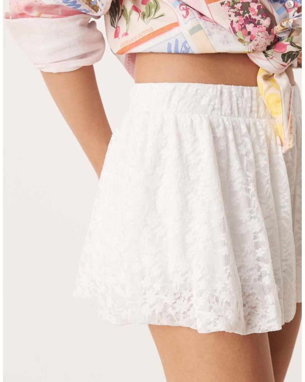 Miss Selfridge White Lace Bubble Mini Skirt