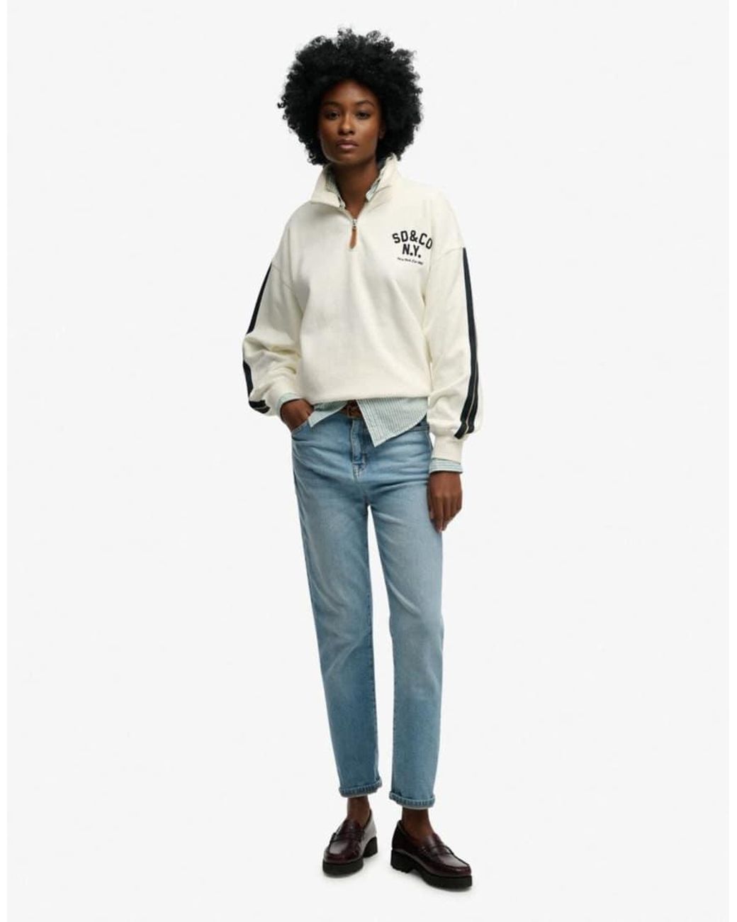 Superdry White Country Club Appliqué Half Zip