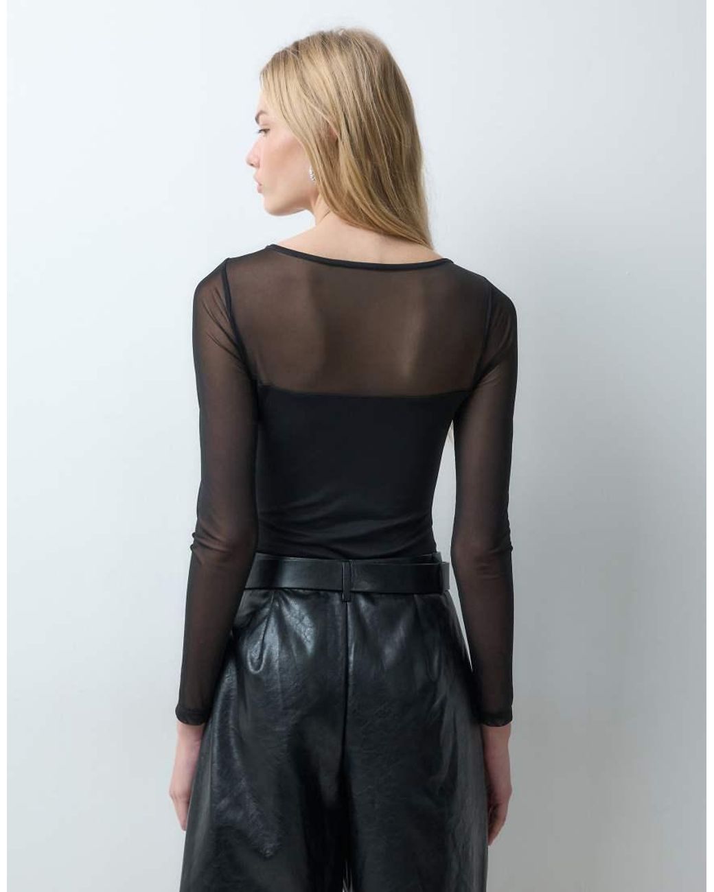 New Look Black Boat Neck Mesh Body