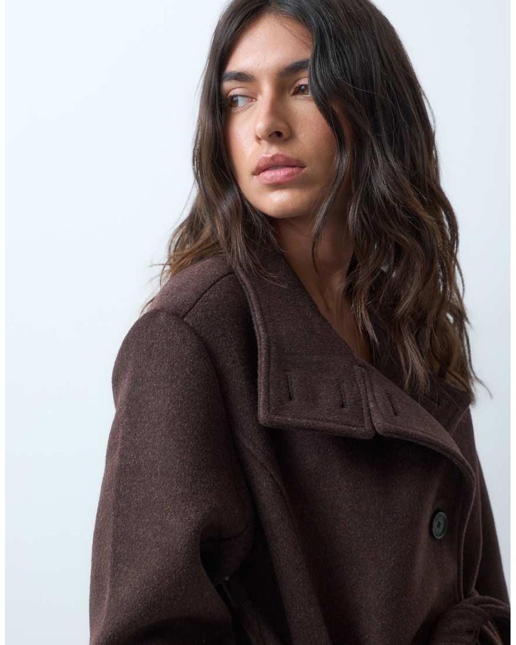 Abercrombie & Fitch Brown Wool Rich Blend Funnel Neck Belted Coat