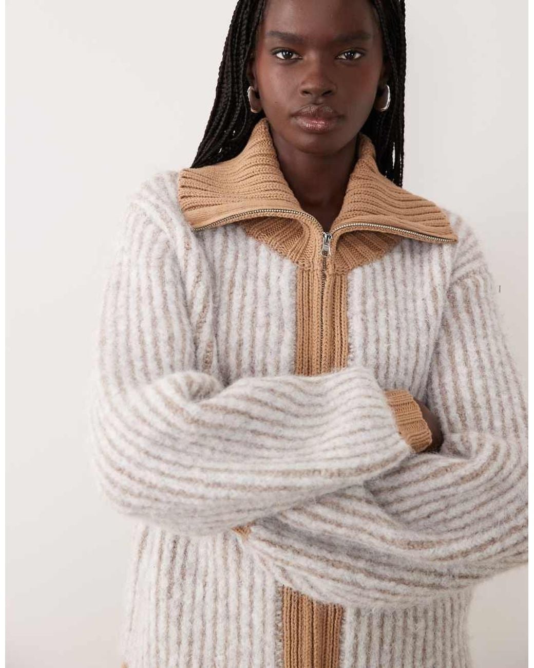 ASOS Natural Plated Rib Fly Collar Jumper