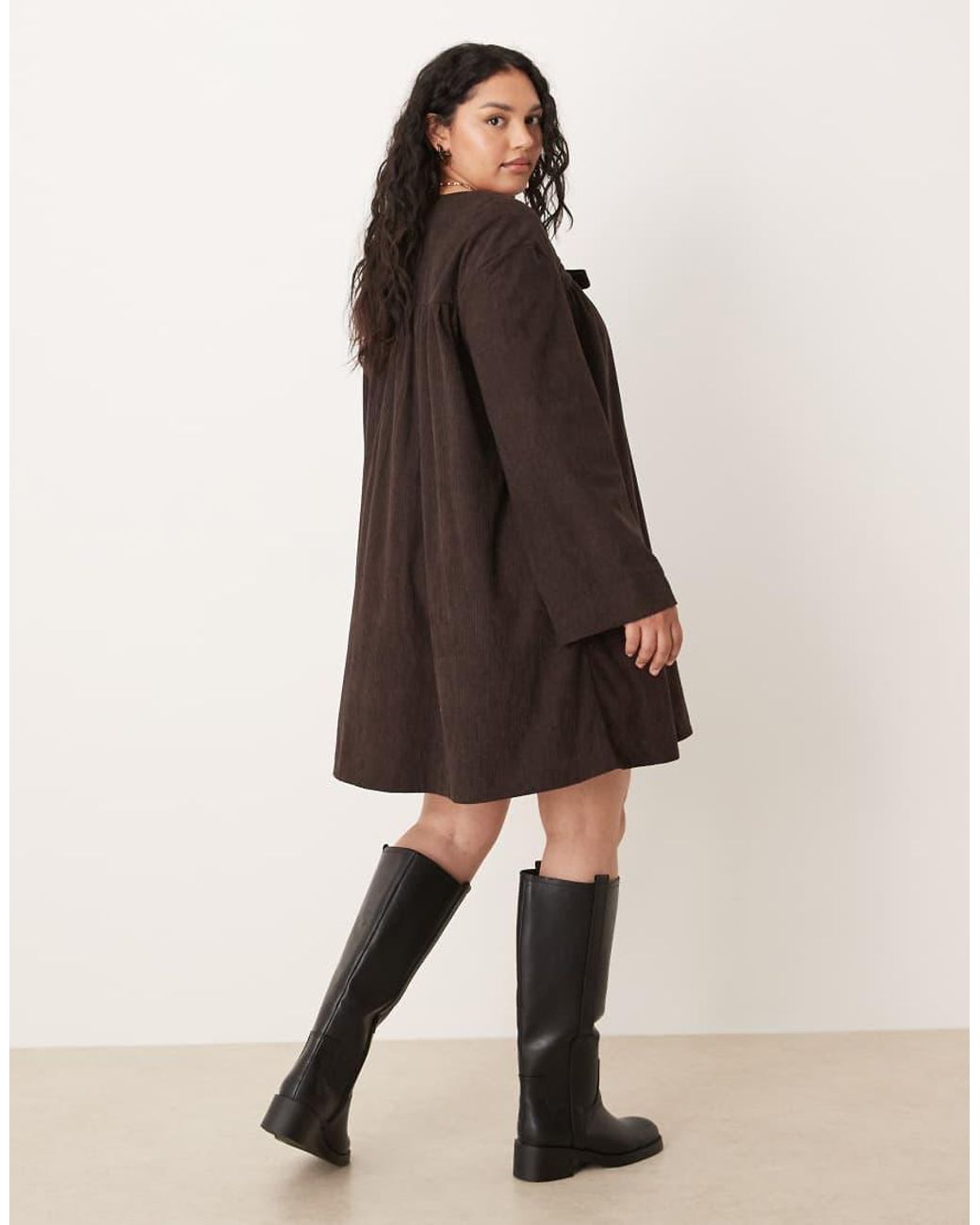 ASOS Black Asos Design Curve Cord Tie Front Mini Smock Dress