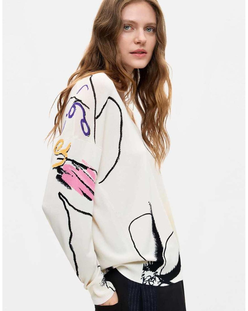 Desigual White Thin Printed Sweater