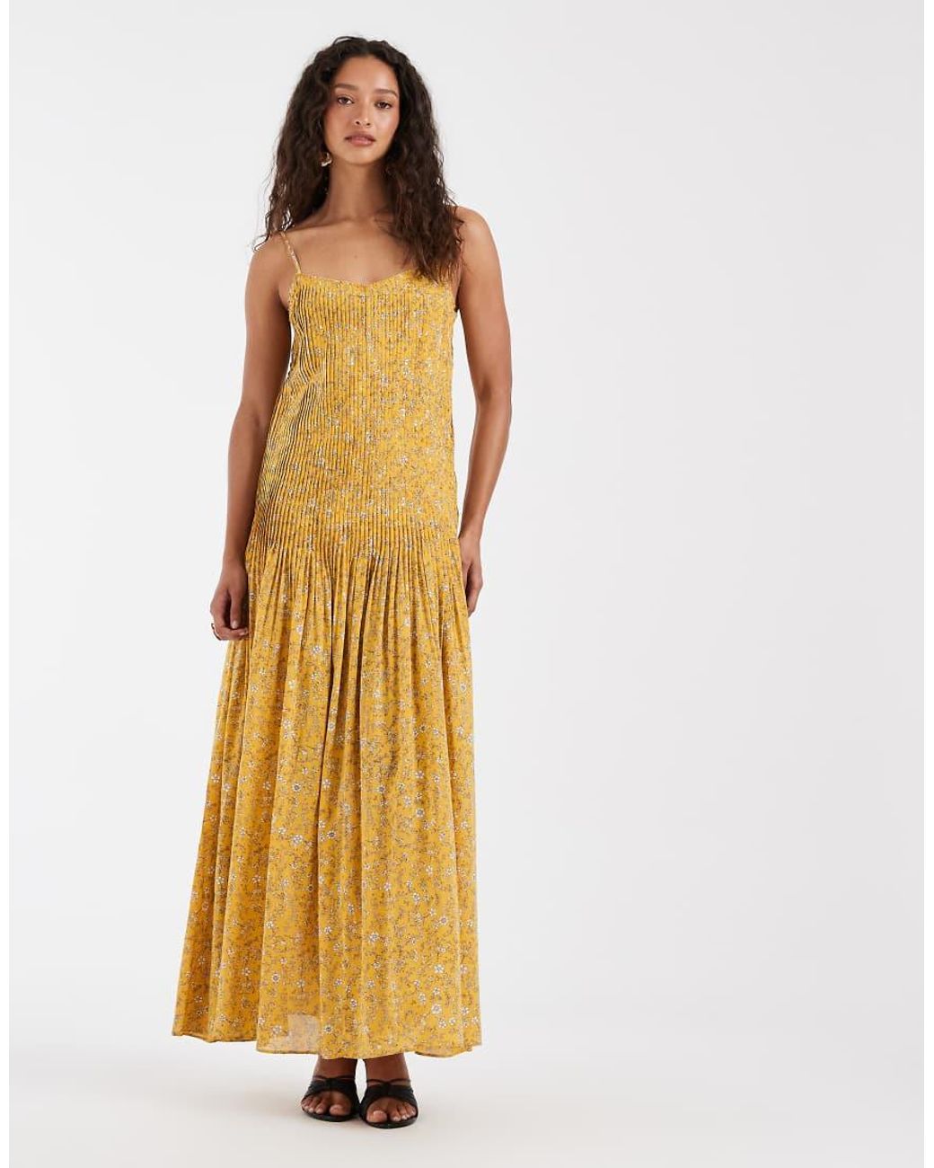 & Other Stories Natural Drop Waist Maxi Dress With Pleated Skirt