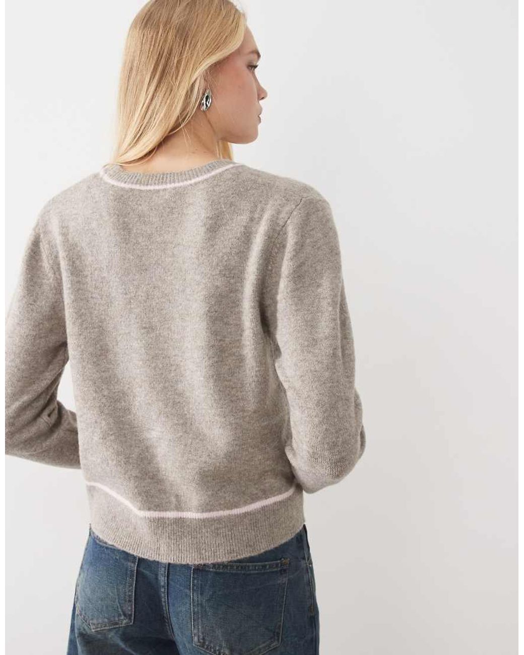Mango Gray Teen Round Neck Knitted Jumper With Contrast Tipping