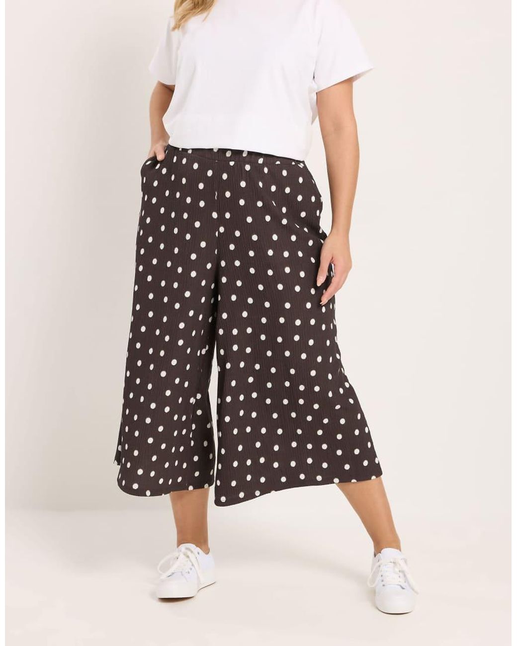 Yours Clothing White Polka Dot Textured Culottes