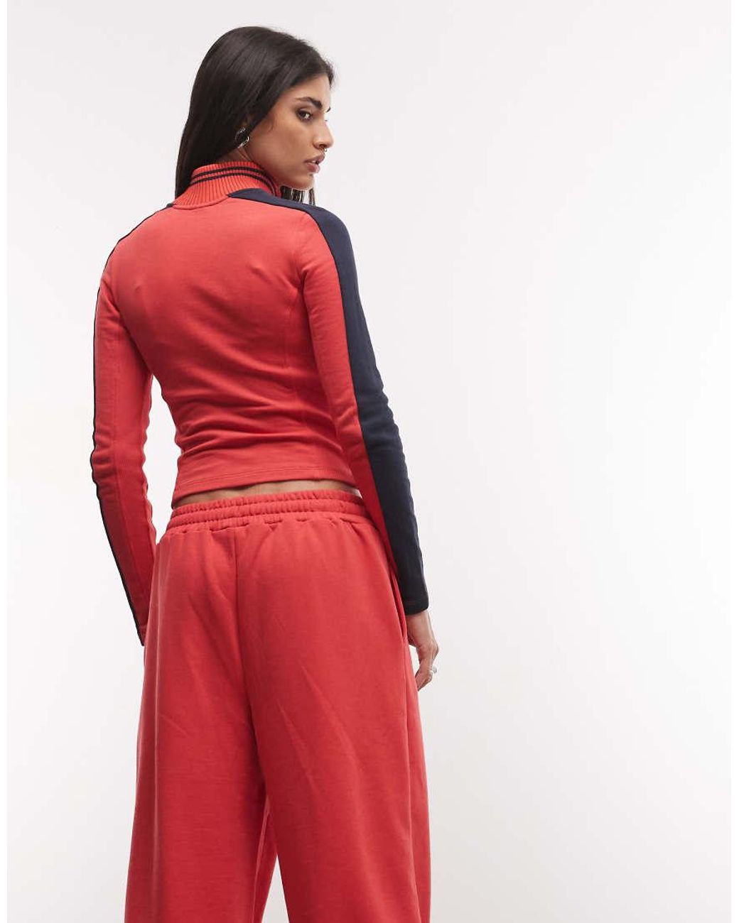 Collusion Red Long Sleeve Track Top With Varsity Embroidery