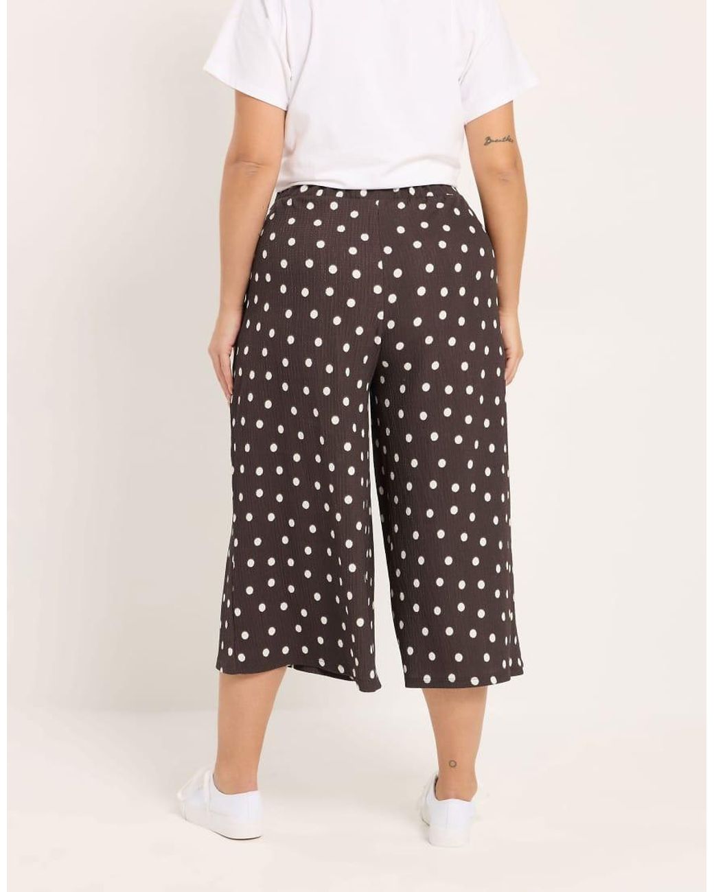 Yours Clothing White Polka Dot Textured Culottes