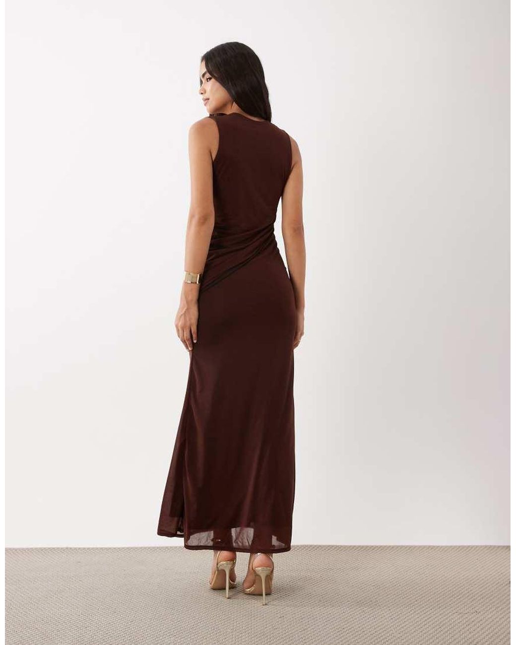 ASOS Purple Stretch Chiffon Scarf Detail Plunge Draped Maxi Dress
