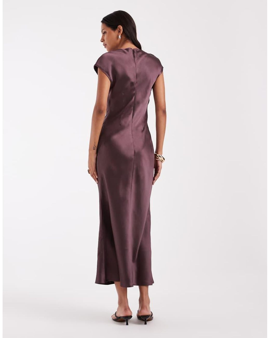 ASOS Red Satin Column Maxi Dress With Cap Sleeves