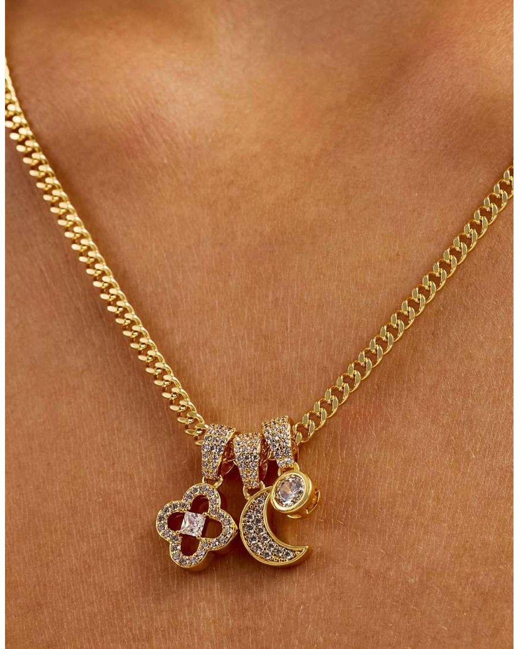 CERNUCCI Metallic Triple Motif & Moon Pendant Necklace