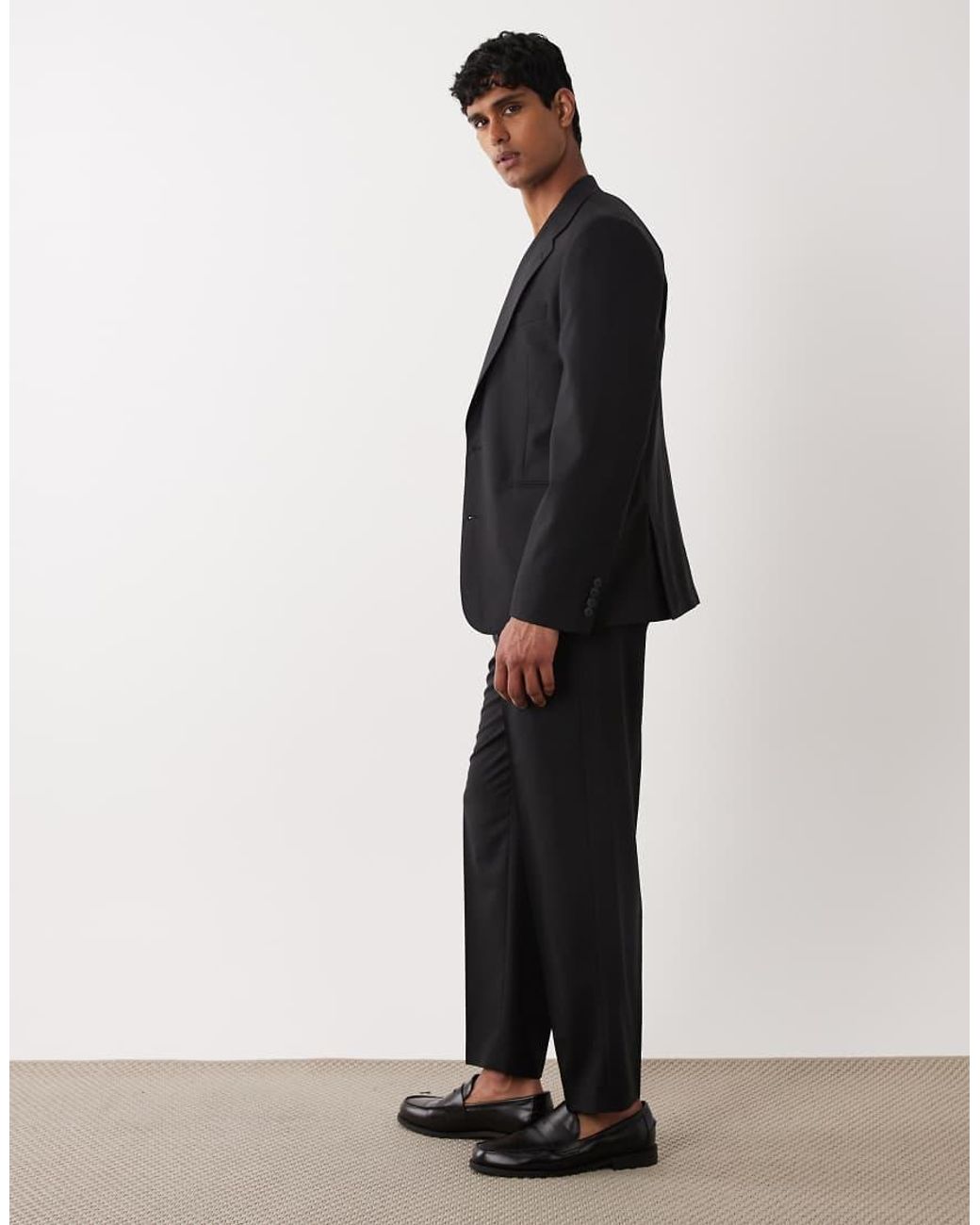 ASOS Black Premium Relaxed Tapered Suit Pants for men