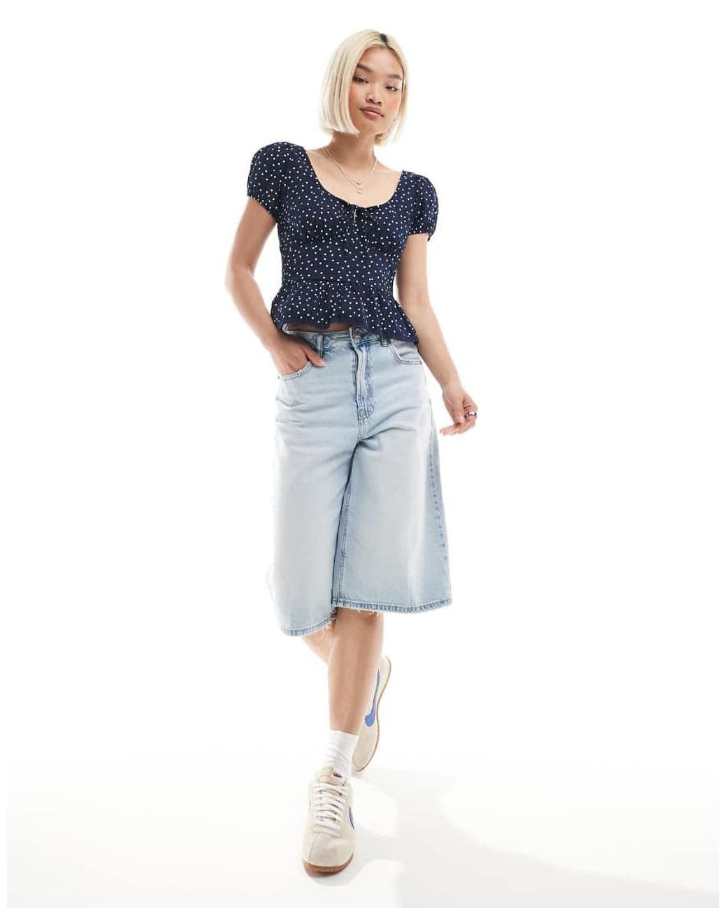 Hollister Blue Milkmaid Short Sleeve Top