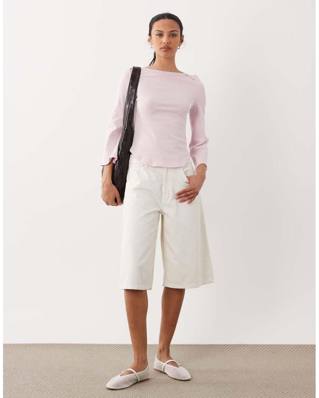 ASOS Pink 3/4 Sleeve Top With Boat Neck