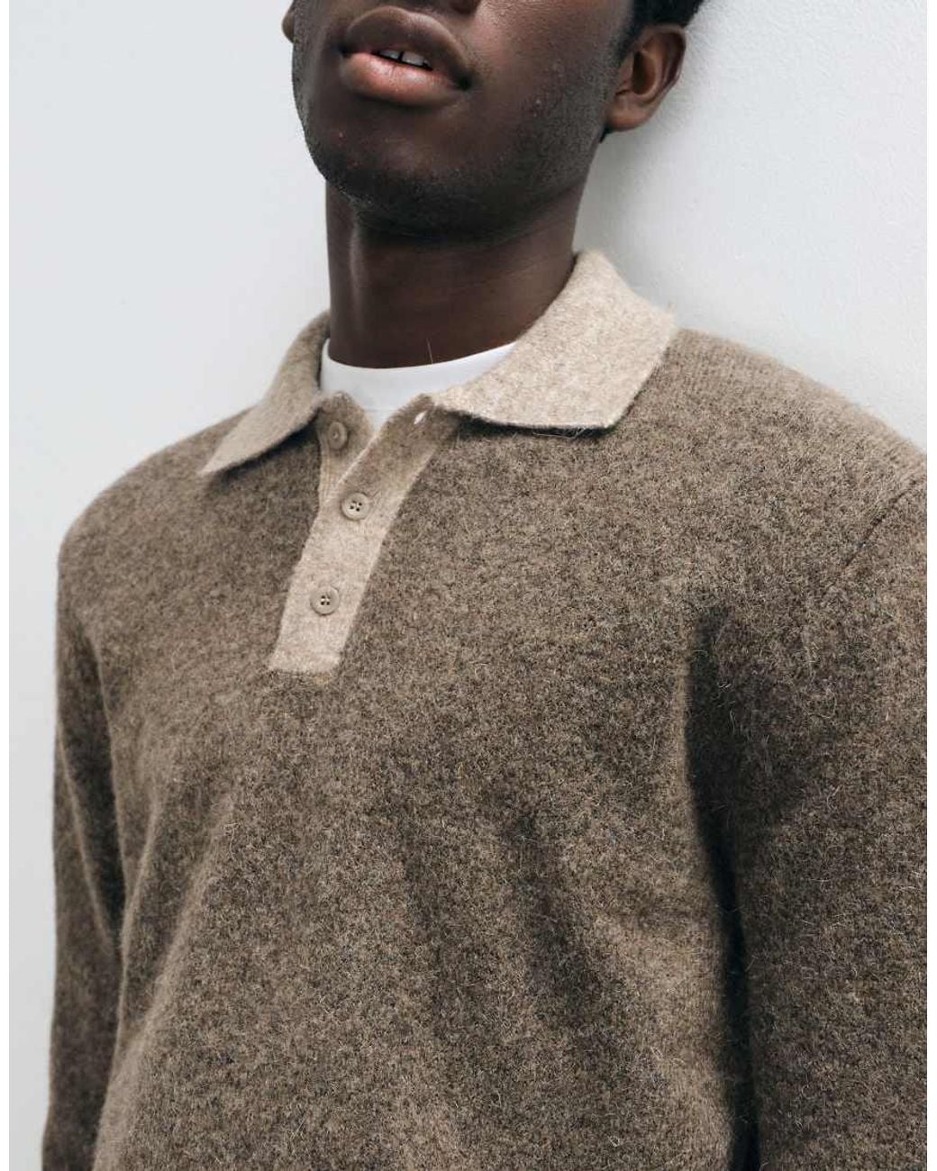Mango Brown Knitted Polo Jumper With Contrast Collar for men