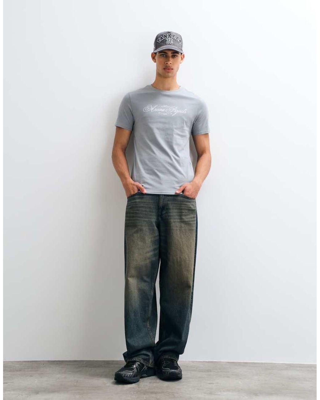ASOS Gray Slim T-Shirt With Text Graphic for men