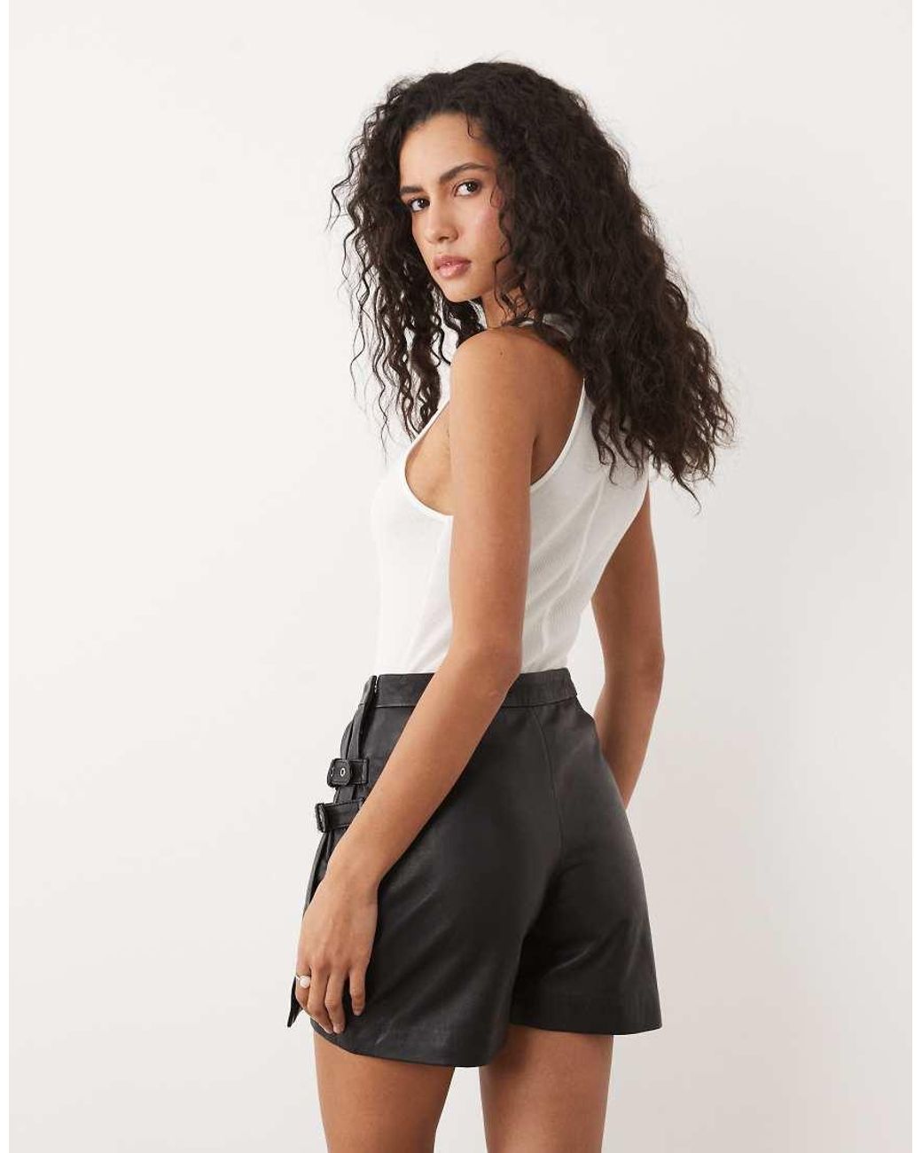 Barney's Originals Black Real Leather Skort