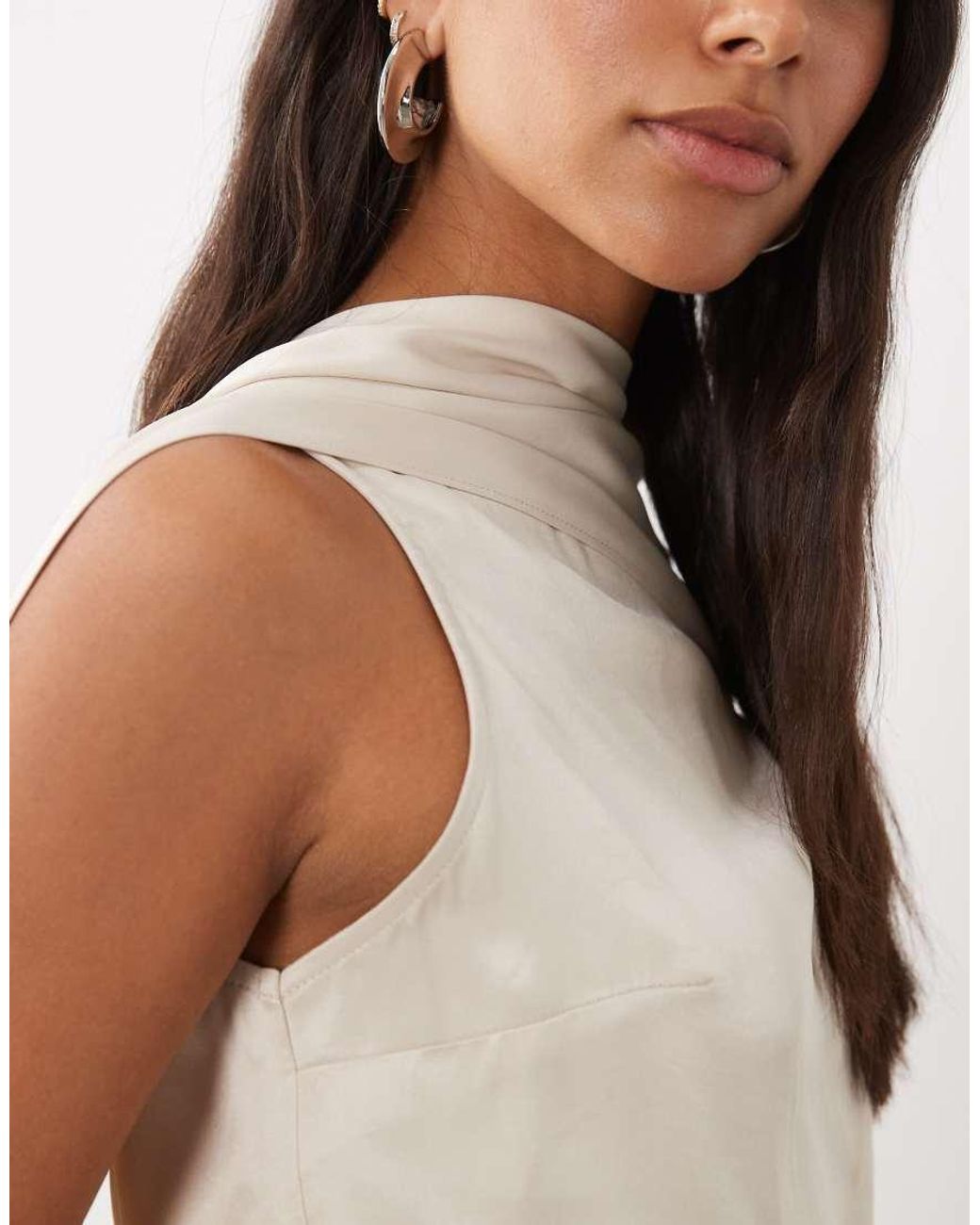 ASOS White Satin Draped Scarf Detail Top